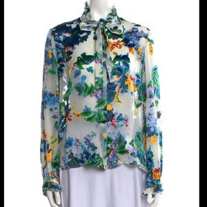 SALONI Multicolor Floral Blouse silk mock neck tie